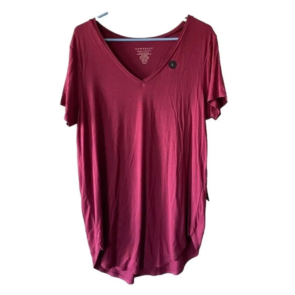 Downeast Maroon Large Everyday V-Neck Short Sleeved Tunic